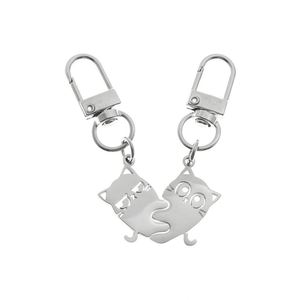Factory New Cute Little Expression <b>Cat</b> Hugging Friend Couple Cartoon Gift Pendant Stainless Steel Keychain - Product Image 5