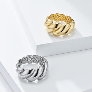 European American Style Titanium Steel <b>Ring</b> 18K Gold Plated Twisted Bread Design Luxury Women's <b>Ring</b> - Product Image 1
