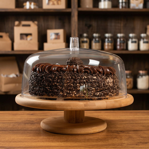 Elegant Wooden <b>Cake</b> <b>Stand</b> with Clear Glass Dome Round Dessert Display Rack for Wedding Party Catering Bakery Event Tableware - Product Image 5