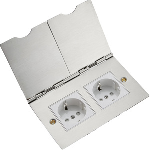 Tomada de Chão Dupla EU Schuko em Aço Inoxidável com Montagem Embutida, Saída de Terra 16A 250V para Casa e Escritório - Product Image 1