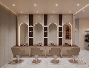 Design d'intérieur de salon de beauté de luxe, suite de salon de coiffure moderne, mobilier sur mesure, marbre, verre, or champagne, design clé en main pour spa - Product Image 4