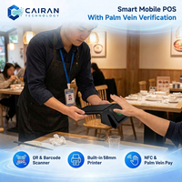 Système de point de vente mobile Cairan 8 pouces à double écran avec lecture de veine palmaire, pour restaurants et commerce de détail, avec QR, code-barres, Bluetooth, logiciel hors ligne et personnalisation