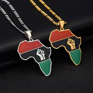 2023 Hot Sale No Fade 18K Gold Plated Chain Map Necklace Vintage Stainless Steel Of Africa Fist Pendant Jewelry