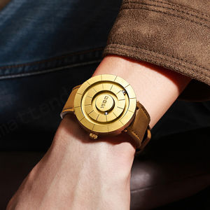 Reloj de negocios de moda de diseño creativo DOM 1753, bola magnética Unisex, caja de acero inoxidable de cuarzo 3D, cuero impermeable 3BAR - Product Image 4