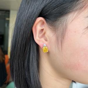 925 स्टर्लिंग चांदी रोडियाम मढ़वाया ब्राइडल आभूषण 8A कुचल बर्फ कट ब्लू पीले वर्ग Baguette जेड घन Zirconia स्टड कान की बाली - Product Image 3