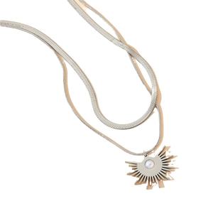 Collar de Moda Versátil de Doble Capa con Diseño de Girasol, Chapado en <span class=keywords><strong>Oro</strong></span> de 18K al Vacío, Estilo INS, para Usar en Capas, Unisex - Product Image 1