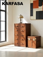 Coffre de rangement en cuir brun de style rétro américain vintage classique avec logo personnalisé et serrure, meubles de salon