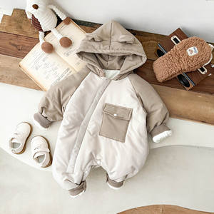 冬のフード付きフリース裏地付きベビーフグジップアップロンパース厚く暖かい綿パッド入りジャンプスーツスタイリッシュな屋外衣装 - Product Image 3