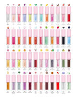 Huile pour les lèvres de marque privée avec pompon 48 saveurs au choix hydratant grand pinceau brillant à lèvres maquillage en gros huile dodue pour les lèvres