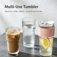 Gobelet en verre 500ml 550ml avec couvercle à vis et paille pour boissons froides, jus, café, soda au citron - Unisexe