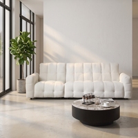Canapé sectionnel en tissu minimaliste moderne de couleur crème, style Marshmallow, à lignes droites, pour hôtels et petits appartements, à espacement zéro