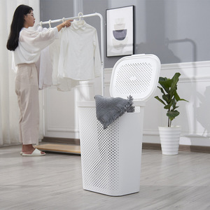 White Rectangle Plastic Laundry Basket For Bathroom Clothing Storage Organizer 2071 - Product Image 2