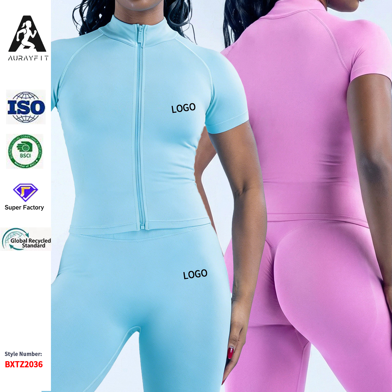 Cross-border Active Short-Sleeve Zipper Yoga Shirt Women Breathable Quick-Dry Running Sports Top Casual Fitness Spandex/Nylon