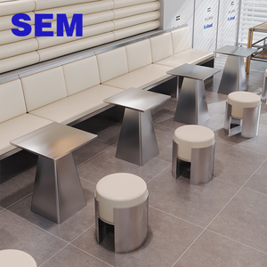 Muebles para Cafetería al <span class=keywords><strong>por</strong></span> Mayor SEM, Mesa de Comedor Cuadrada de Acero Inoxidable con Juego de 4 Sillas, Diseño para Cafetería y <span class=keywords><strong>Restaurante</strong></span> - Product Image 2