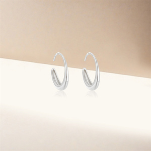 Handmade Minimalist 925 <b>Sterling</b> <b>Silver</b> Smooth C Shape Chunky Large <b>Hoop</b> <b>Earrings</b> - Product Image 2