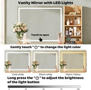 Coiffeuse en bois cannelé de 47 pouces avec <span class=keywords><strong>miroir</strong></span> éclairé, 3 modes de couleur, luminosité réglable, plateau en verre moderne et 7 tiroirs - Product Image 3