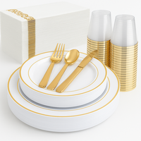 350 pièces de vaisselle jetable de luxe en plastique argenté compostable et écologique pour 50 invités, ensemble de vaisselle pour servir les aliments, vaisselle de fête