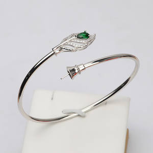 Accesorios DIY S925, Perla 9-14, Brazalete con Anillo Abierto, Estilo Pluma, Diseño Hueco, Soporte Semiterminado, Patrón de Números - Product Image 1