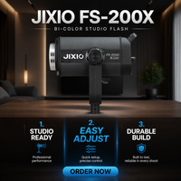 Éclairage professionnel à sortie continue 200W, lumière de studio LED bicolore 2700~6500K, 12 effets lumineux, système de refroidissement silencieux par ventilateur