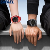 Montre numérique de sport de luxe pour homme SMAEL 8105 avec chronomètre, alarme, résistance à l'eau 50 bars, bracelet en plastique et silicone, chronographe
