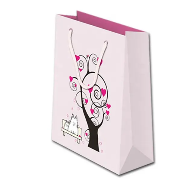 Festival promotion pink gift bags Small biodegradable double sides printing paper bags Fancy paper gift bag