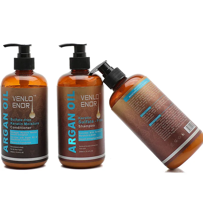 OEM Private Label Argan Oil Keratin Sulfate Free Hair Shampoo Conditioner Set Bouncy Cream hair Oil For Repair Hair Damage