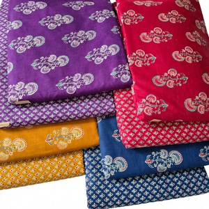 Ensemble de tissu en coton imprimé Jaipuri non cousu, haut et bas |   60x60 Coton |   1 lot 5m Haut 5m Bas |   Costume pour filles - Product Image 1