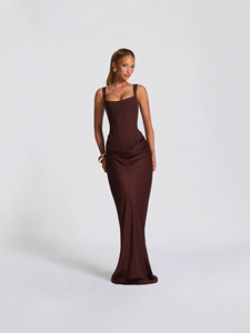 Vestido Maxi Corsé con Cuello Cuadrado para Mujer, Vestido Ajustado con Espalda de Encaje y Cintura Drapeada, Elegante Vestido Formal para Fiesta de Noche o Cóctel - Product Image 3