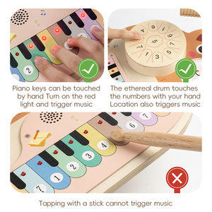 Qiaike Montessori Station musicale multifonctionnelle 5 en 1, kit de batterie pour bébé, instruments de <span class=keywords><strong>musique</strong></span> en bois, jouets avec tambours, cymbales, piano - Product Image 4