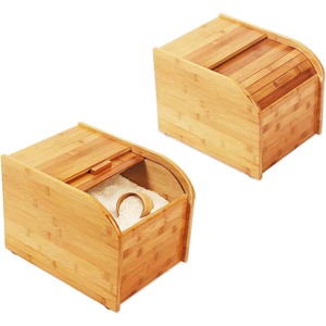 家庭やキッチンのドライフード用大型竹シリアルディスペンサー,測定カップ付き木製米容器保管ディスペンサー - Product Image 2