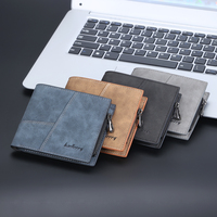 Baellerry Dompet Kartu Ritsleting Selempang Pendek Kulit PU Jahitan Baru untuk Pria, Dompet Koin Tipis Pria Wadah Kartu