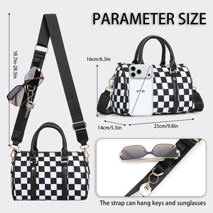 Borsa Hobo a Spalla a Quadretti Premium con Manico Superiore, Borsa a Tracolla da Donna, Borsa Boston a Cuscino con Tracolla Regolabile - Fornitura Diretta dalla Fabbrica - Product Image 2