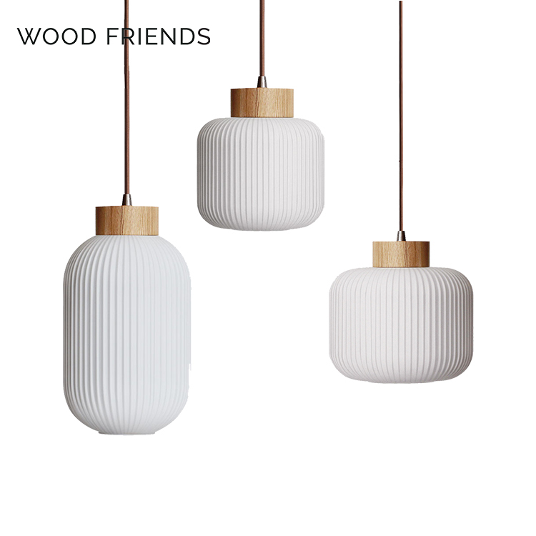 Simple Style Cream White Glass Wood Decorative Livingroom Hotel Office E27 Pendant Light · image 1