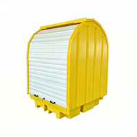 Palette de récupération de déversements à couvercle rigide en HDPE, verrouillable et à roulettes, pour 1/2/4 fûts, avec protection contre les fuites d'huile