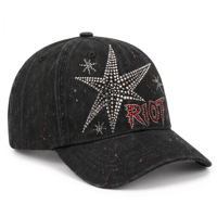 Gorra de Béisbol Vintage Lavada de Alta Calidad con Estrella de Diamantes de Imitación, Gorra Suave Estilo Papá, Venta al por Mayor de Sombreros Transfronterizos