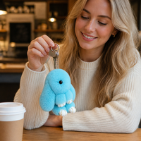 Porte-clés en peluche lapin bleu ciel Zaves, doux et moelleux, breloque de sac tendance, fermoir en alliage, adorable accessoire Kawaii pour sac à dos et clés