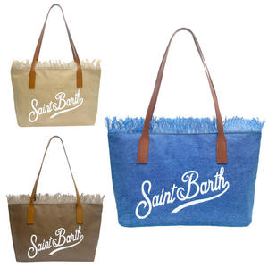 Custom Printed logo Solid Color Large Canvas <b>Tote</b> Bag Beach Personalized Grocery Shopping Bag With Frineg Edges - Product Image 1
