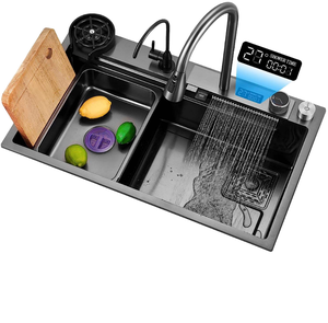 Évier de cuisine moderne intelligent Libert en acier inoxydable 304, grand modèle, fait main, cuve carrée unique, un trou, surface laquée laiton brillant - Product Image 5