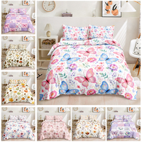 Ensemble de housse de couette en coton 100% à motif floral papillon, 3 pièces, ensemble de literie à imprimé floral coloré, linge de lit en coton doux avec taies d'oreiller