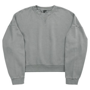 Sweat-shirt en éponge française 100% coton de haute qualité pour hommes surdimensionné Crop Box Washed Crewneck Solid Pattern for Winter - Product Image 6