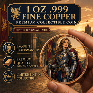 Pièce de collection médiévale en cuivre fin .999 de 1 oz, représentant une chevalière, portrait de guerrier de château personnalisé, médaille commémorative, vente en gros - Product Image 1