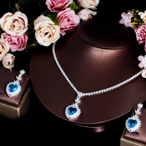 Elegant Light Ocean Blue Heart Cut CZ Crystal Shape Necklace <strong>and</strong> Earrings Jewelry Sets for Women Wedding Bridal Gift <strong>Jewellery</strong> - Product Image 1
