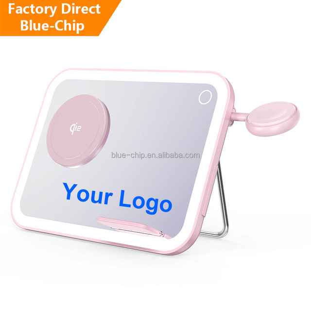 Yanchentian Promotional 15W Foldable Magnet Qi2 Wireless Charger Pink 3-In-1 Fast Charging Cell Phone Station 5v/3a Mirror