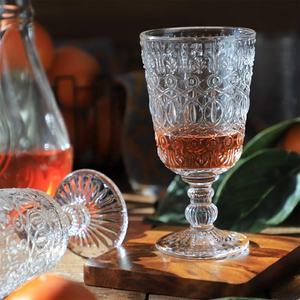 Vintage 10oz Becher Clear Stemmed Getränke glas mit geprägter Linie strukturiertes Design Weinglas - Product Image 4