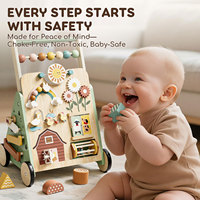 Chariot de marche en bois 7-en-1 de petite taille pour bébé, avec jeu d'activités triangulaire et fonction poussette