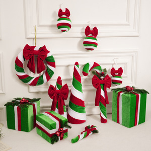 LINGKAI <b>Red</b> <b>Green</b> Fabric Wrapped <b>Christmas</b> Cone Tree <b>and</b> Gift Box Set Tabletop Ornament for Xmas Home Party <b>Decor</b> - Product Image 2