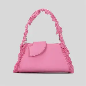 2023 Mode Großhandel gute Qualität Flash rosa Farbe Damen Sommer Party Datteln Handtasche Frauen Damen Leinwand Quasten Einkaufstasche