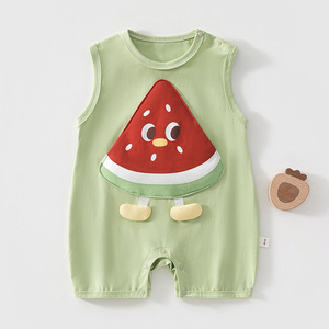 Body de Bebé sin Mangas, Mono de Algodón Unisex, Diseño de Sandía Tejido Fino para Verano - Product Image 1
