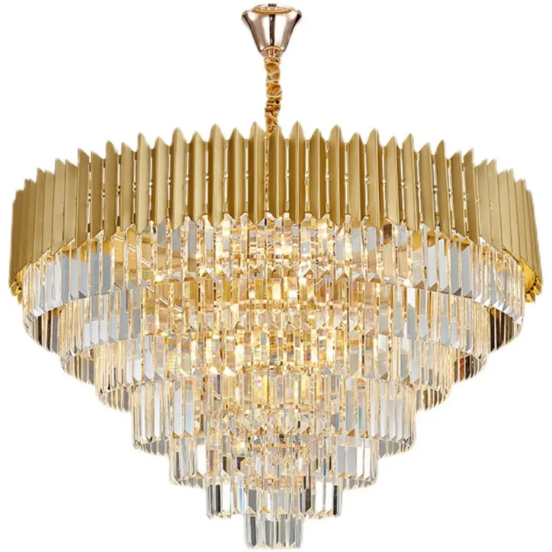 D21.7 inç Modern lüks kristal sarkık lambası kek tavan altın yüksek avize Villa otel restoran oturma odası demir ışık
