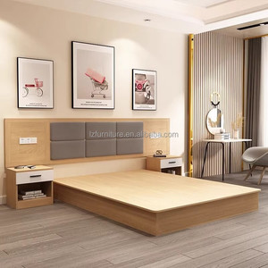 Affordable Hotel King Size Bed <b>Set</b> Solid Wood Frame with Padded Headboard and <b>Side</b> <b>Tables</b> for 3 Star Hotel Bedroom Furniture - Product Image 3